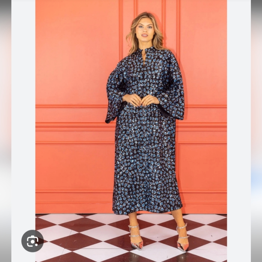 Black Maxi Dress with Blue Floral Print - Unbranded